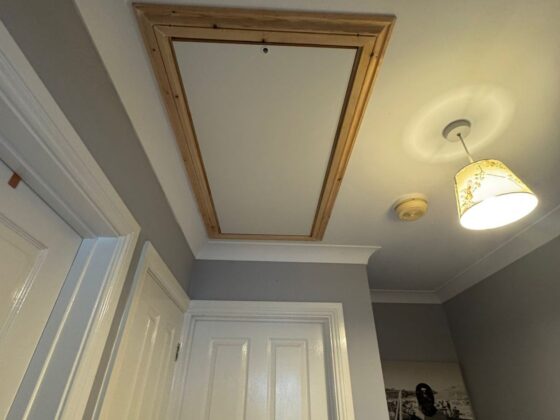 Insulated loft hatch finished flush with the ceiling