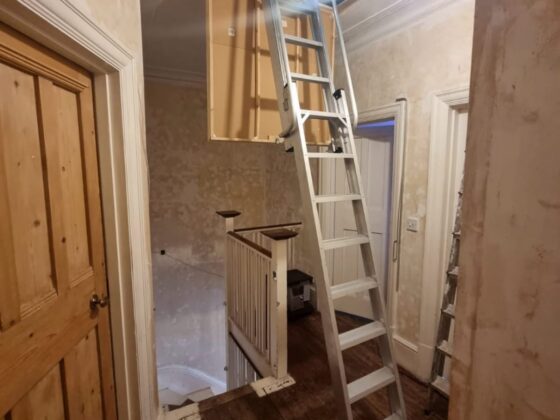 Loft ladder fitted and lowered onto the landing